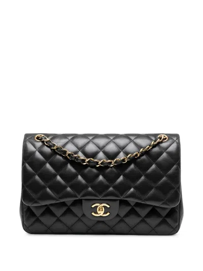 Pre-owned Chanel 2012 Jumbo Classic Lambskin Double Flap Shoulder Bag In Black