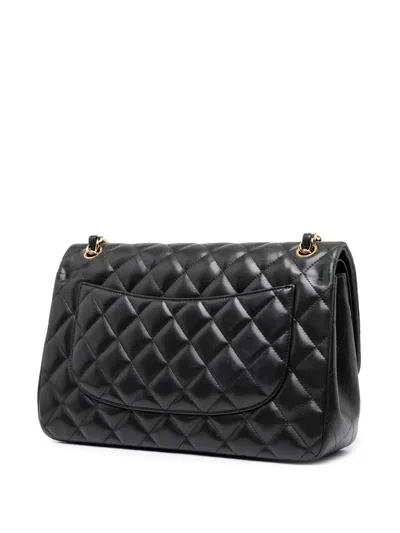 Pre-owned Chanel 2012 Jumbo Classic Lambskin Double Flap Shoulder Bag In Black