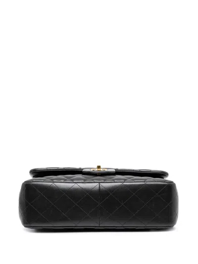 Pre-owned Chanel 2012 Jumbo Classic Lambskin Double Flap Shoulder Bag In Black