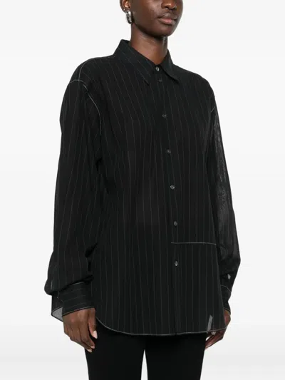 6397 Sheer Pinstripe Shirt In Blue