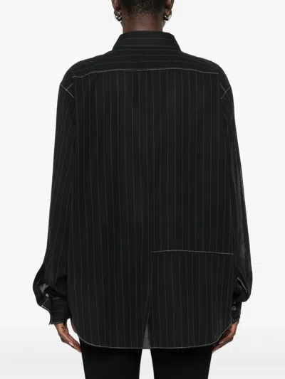 6397 Sheer Pinstripe Shirt In Blue