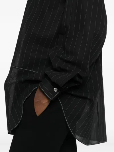 6397 Sheer Pinstripe Shirt In Blue