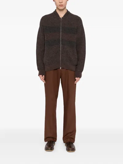 Barbour X Paul Smith Wool Stripe Zip-up Cardigan In Brown