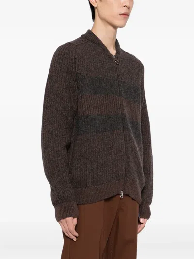 Barbour X Paul Smith Wool Stripe Zip-up Cardigan In Brown