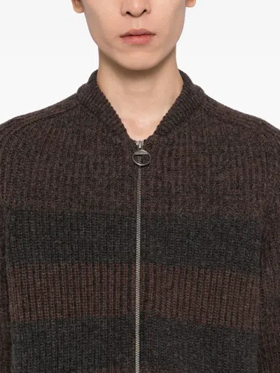Barbour X Paul Smith Wool Stripe Zip-up Cardigan In Brown