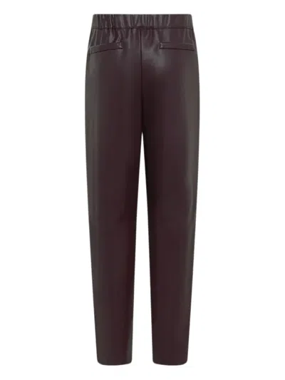 Alpha Studio Elasticated-waist Faux-leather Pants In Brown