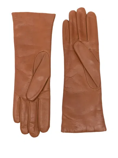 Agnelle "christina" Nappa Leather Cashmere Gloves In Brown