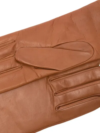 Agnelle "christina" Nappa Leather Cashmere Gloves In Brown