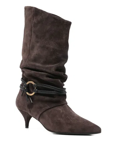 Alchimia High Heels Ankle Boots In Brown Suede In Brown