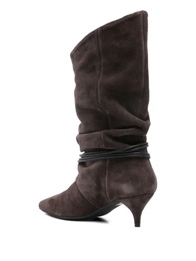 Alchimia High Heels Ankle Boots In Brown Suede In Brown