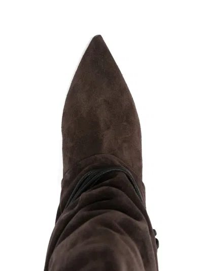 Alchimia High Heels Ankle Boots In Brown Suede In Brown