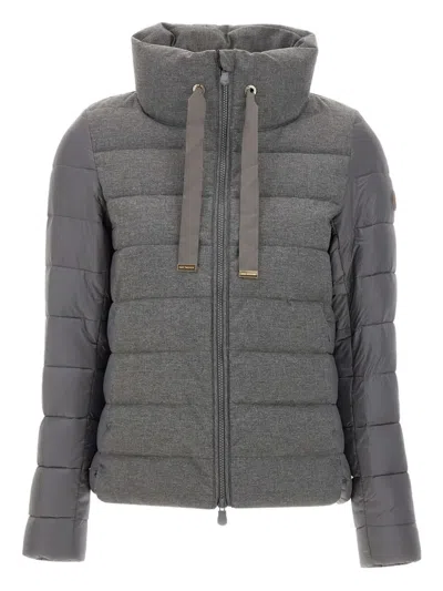 Save The Duck Quilted Drawstring Jacket In Gray