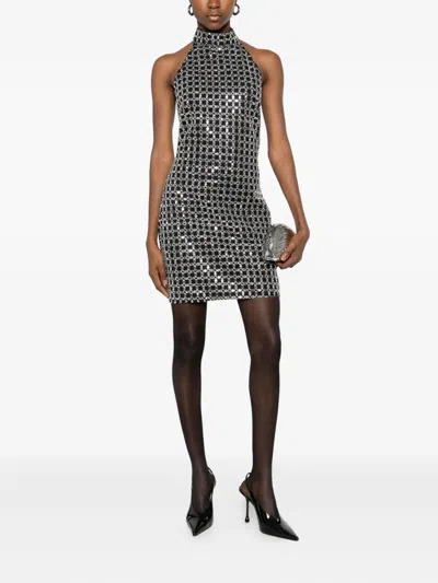 Rotate Birger Christensen Halterneck Metallic-embellished Dress In Multi