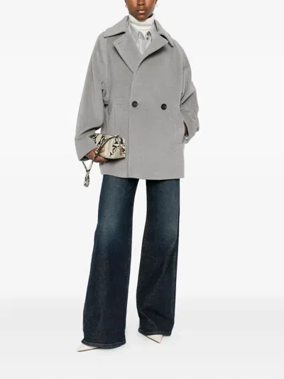 Max Mara Double-breasted Wool Peacoat In Gray