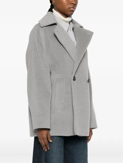 Max Mara Double-breasted Wool Peacoat In Gray