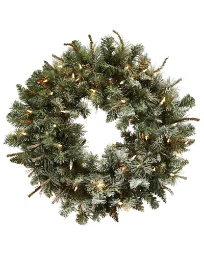 Nearly Natural 30in. Lighted Frosted Pine Wreath In Green