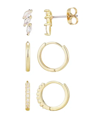 Adornia Set Of 3 Assorted Hoops And Stud Earrings In Gold