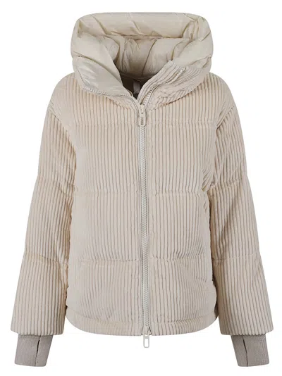 Duno Short Puffer Jacket In Ribbed Cotton Velvet With Detachable Hood In Multi