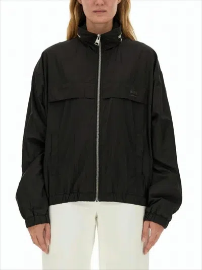 Ami Alexandre Mattiussi High-collar Polyamide Jacket With Elastic Hem And Cropped Fit In Multi