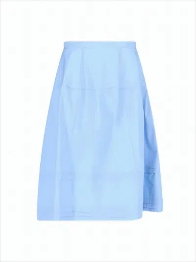Marni Structured Pastel Blue Midi Skirt With Seam Detailing In Blue