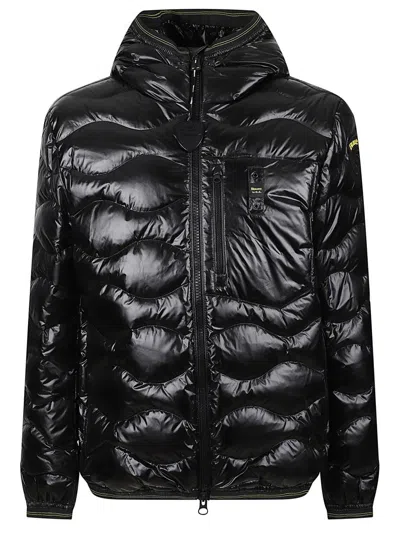 Blauer Horizontal Wave-quilted Down Jacket With Functional Details In Black