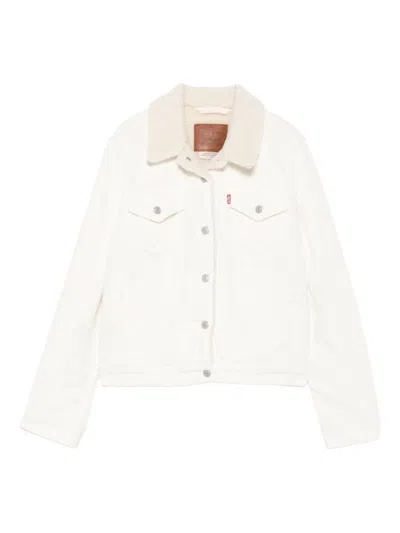 Levi's White Denim Jacket With Beige Collar Levis In White