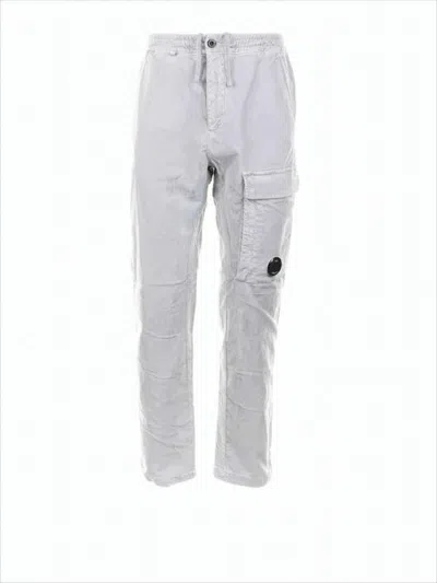 C.p. Company Relaxed-fit Cargo Pants With Multiple Pockets And Circular Patch Detail In White
