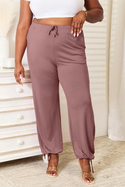 Truedames Full Size Soft Rayon Drawstring Waist Pants With Pockets In Pink
