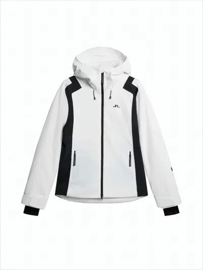 J. Lindeberg Sleek White Jacket With Contrasting Black Panels And Adjustable Hood In White