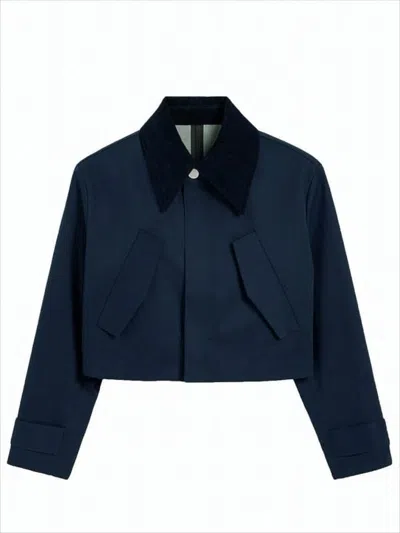 Ami Alexandre Mattiussi Cropped Boxy Jacket With Contrasting Collar And Flap Pockets In Blue