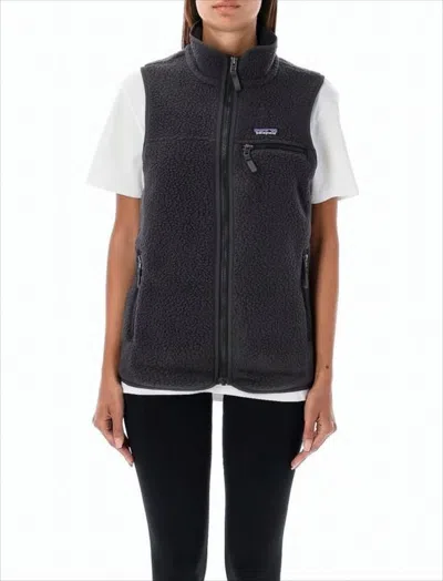 Patagonia Textured Fleece Vest With High Collar And Zippered Pockets In Black