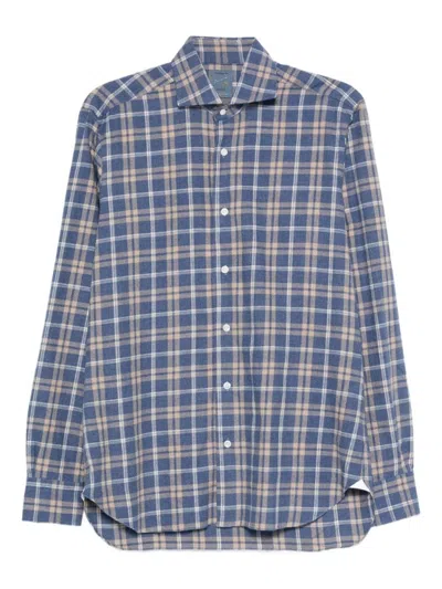 Barba Napoli Classic Plaid Long-sleeve Button-up Shirt In Blue
