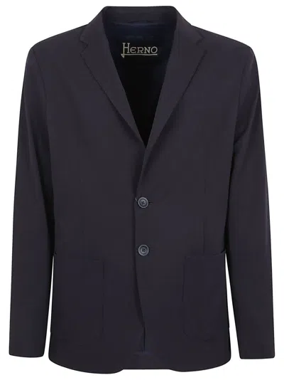 Herno Tailored Blue Polyester Jacket With Notched Lapel In Blue
