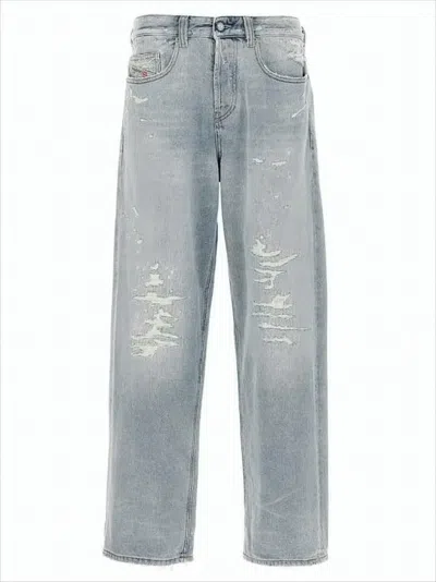 Diesel Light-wash Denim Pants With Distressed Details In Blue