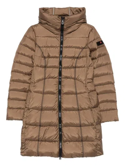 Peuterey Long Padded Jacket With Horizontal Quilting In Brown
