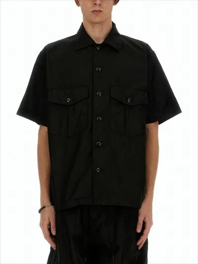 Needles Relaxed Fit Short-sleeved Shirt With Classic Collar And Chest Pockets In Black