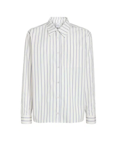 Won Hundred Vertical Stripe Long-sleeve Shirt With Chest Pocket In White