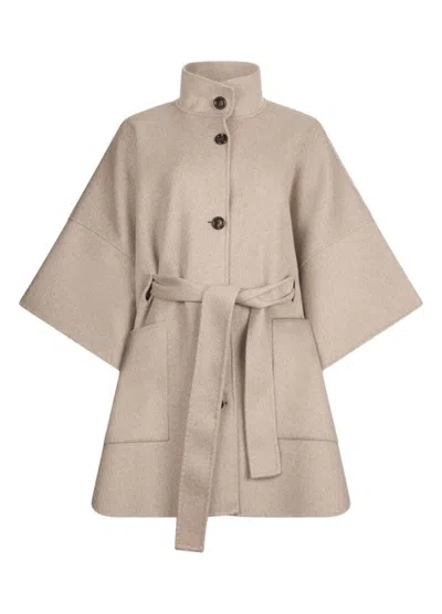 Liu •jo High Stand Collar Wool Blend Coat With Kimono Sleeves In Brown