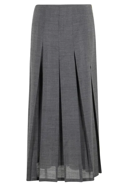 Alysi Mid-length Pleated Skirt With Raw Cut Hem In Gray