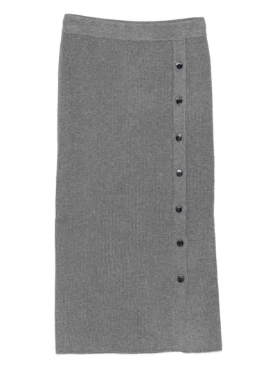 Liu •jo Knee-length Ribbed Knit Skirt With Decorative Buttons In Gray