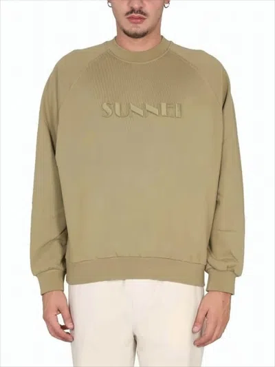 Sunnei Relaxed Fit Long-sleeve Sweatshirt With Raised Logo In Green