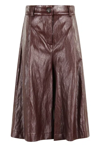 Solotre Wide Leg Pants With Pleated Design And Barolo Finish In Brown