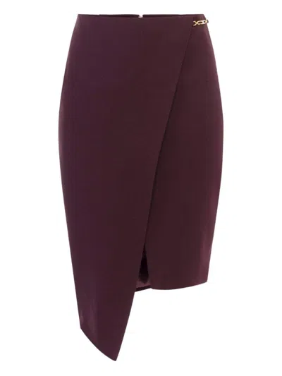 Elisabetta Franchi Asymmetrical Bordeaux Skirt With Wrap-style Front In Brown