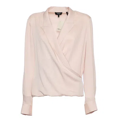 Theory Lapel Wrap Blush Blouse With V-neck In Multi