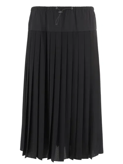 Aspesi Pleated Black Skirt With Adjustable Drawstring Waistband In Black