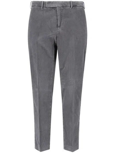 Pt Torino Tailored Grey Corduroy Trousers With Mid-rise Fit In Gray