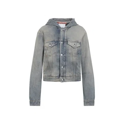 Acne Studios Cropped Denim Jacket With Hood In Gray