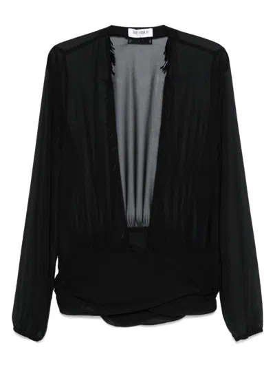 Attico Sheer Black Blouse With Fringe Detail In Black