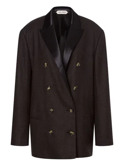 Alberta Ferretti Anthracite Grey Double-breasted Blazer With Peak Lapels In Black