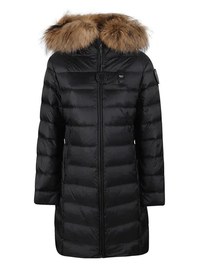 Blauer Long Quilted Down Jacket With Removable Raccoon Fur Trim In Black